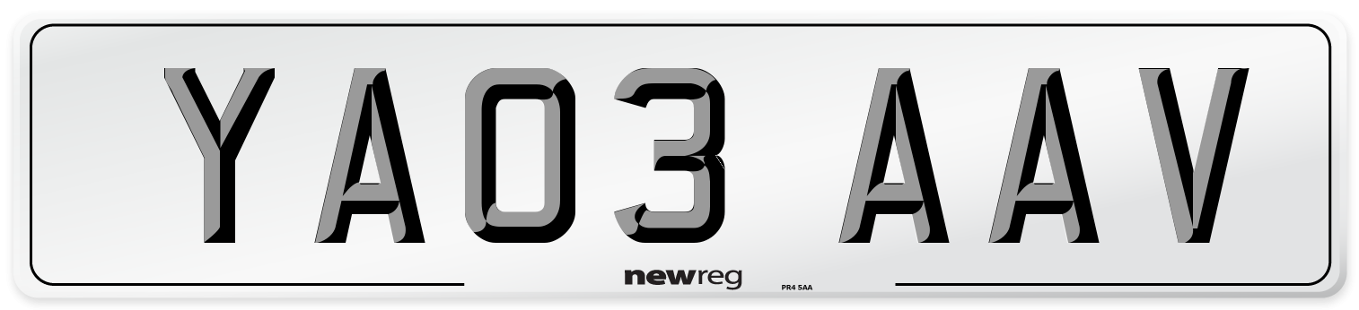 YA03 AAV Number Plate from New Reg